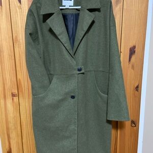 Noisy may Dark Green Trench Coat large front pockets 5% wool lined super warm